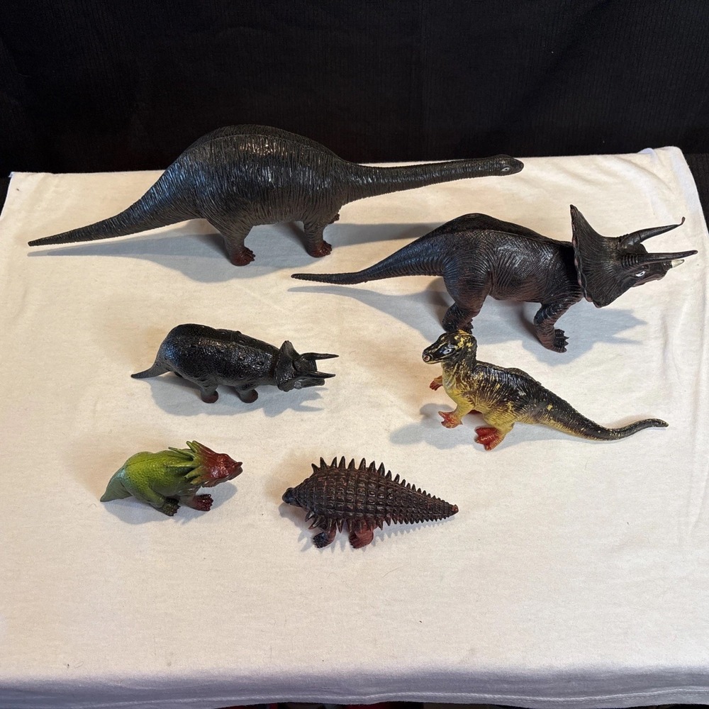 LARAMI Vintage Dinosaur Lot 6 Figures 15" to 4" Prehistoric Animals Imperial Toy